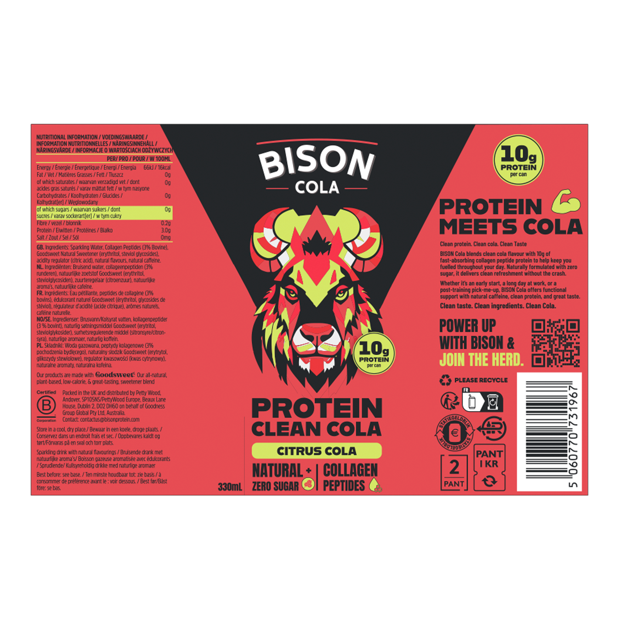 BISON PROTEIN LIME COLA 12X330ML CAN