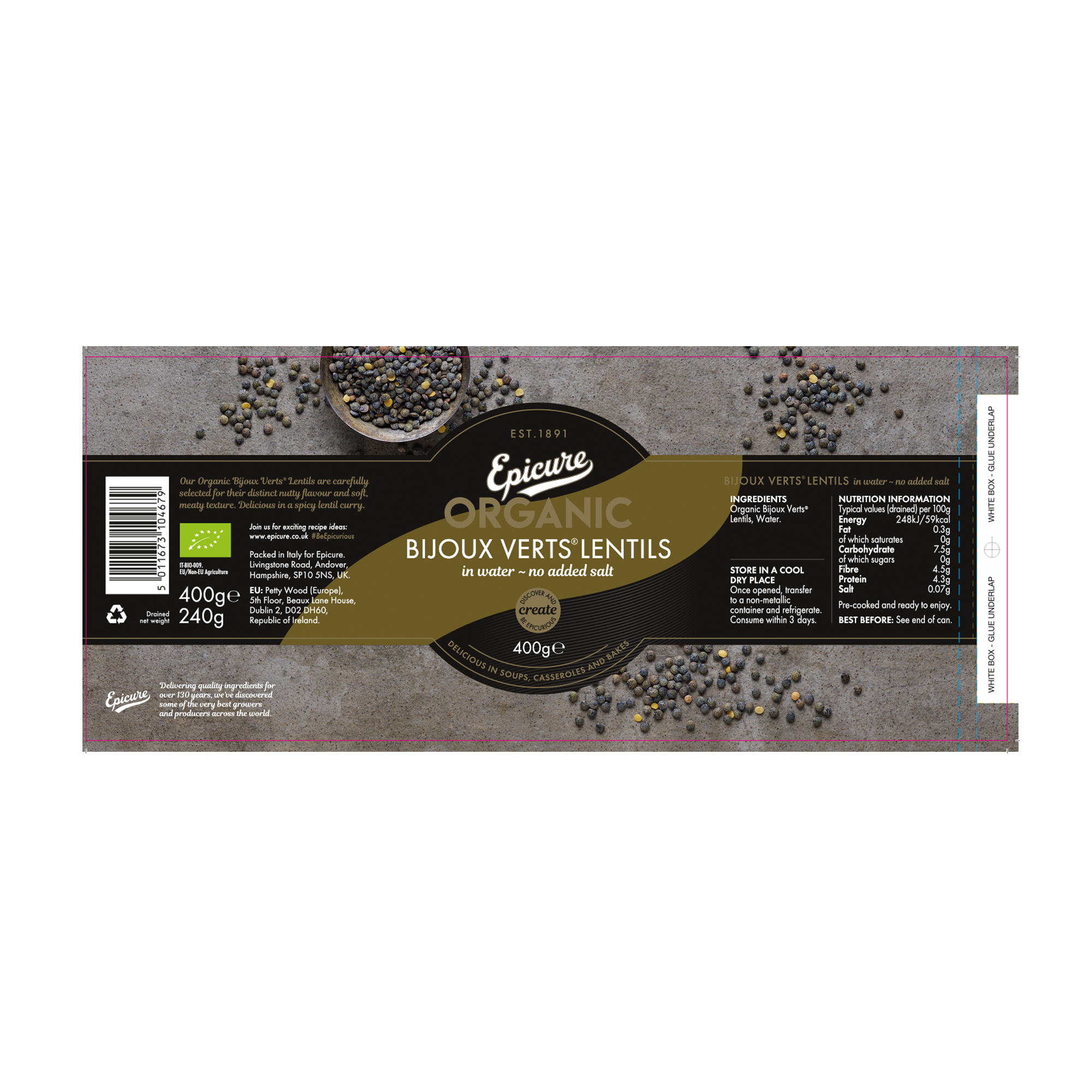 ORG BIJOUX VERTS LENTILS/WATER 400G ORG BIJOUX VERTS LENTILS/WATER 400G