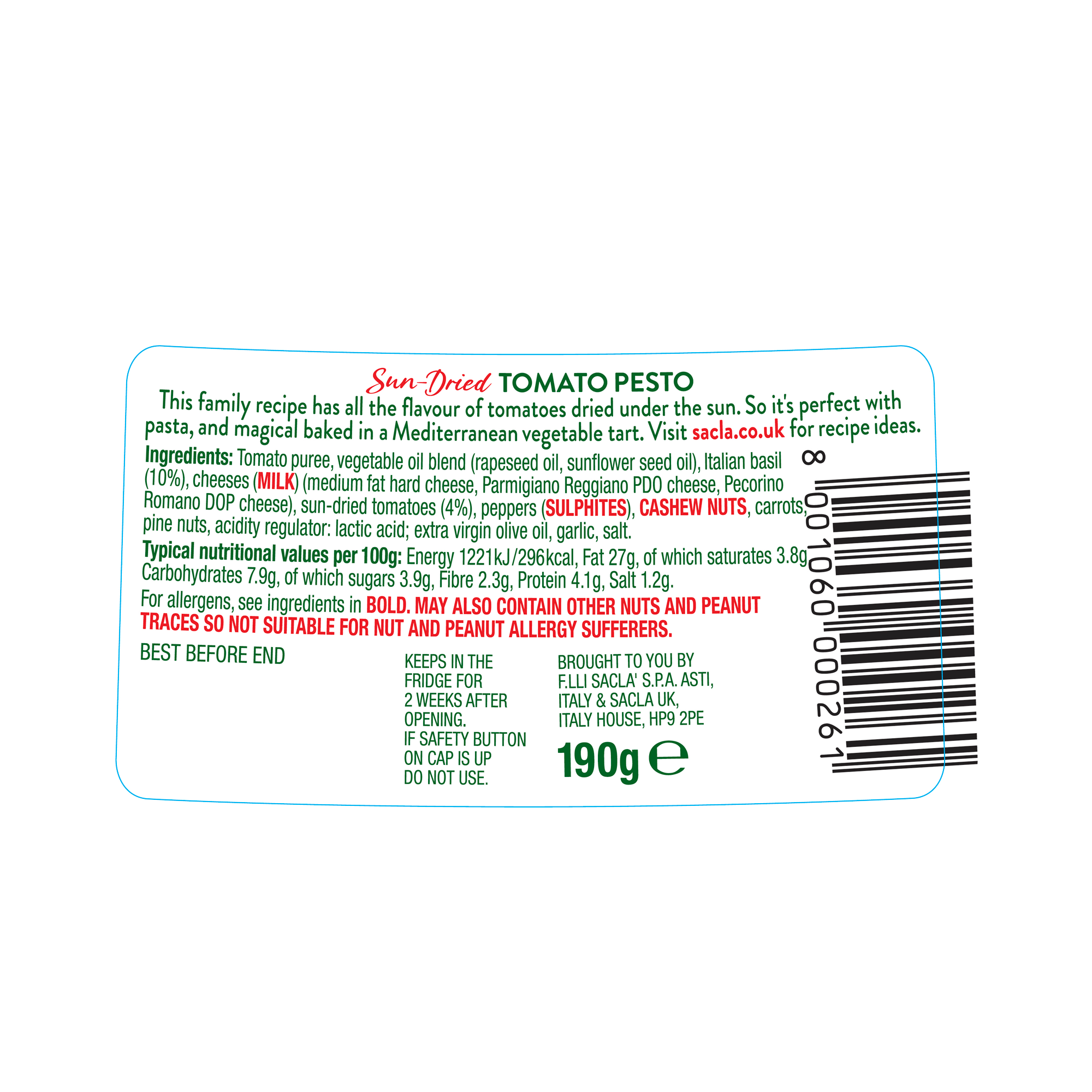 SUNDRIED TOMATO PESTO 6X190G