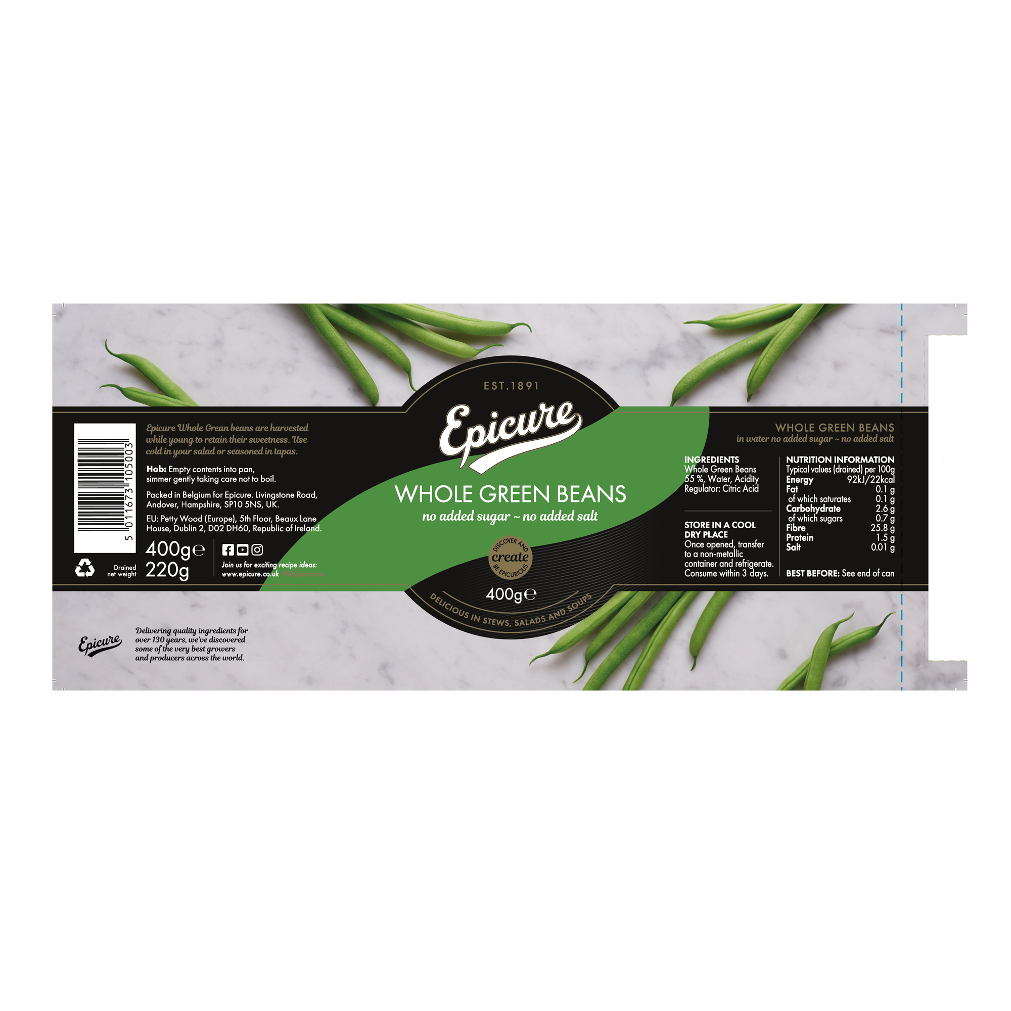 WHOLE GREEN BEANS IN WATER 12X400G WHOLE GREEN BEANS IN WATER 12X400G