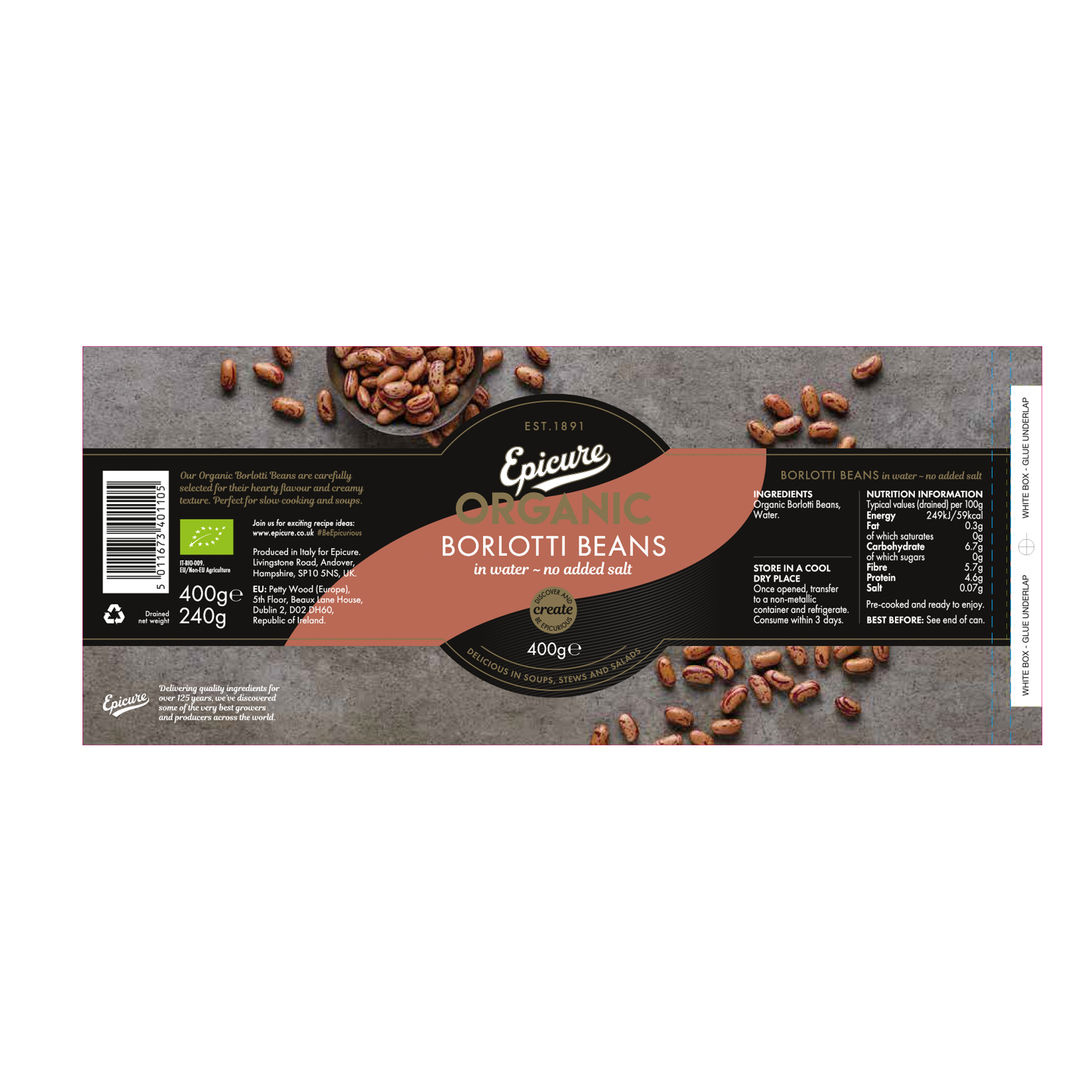 ORG BORLOTTI BEANS/WATER 6X400G