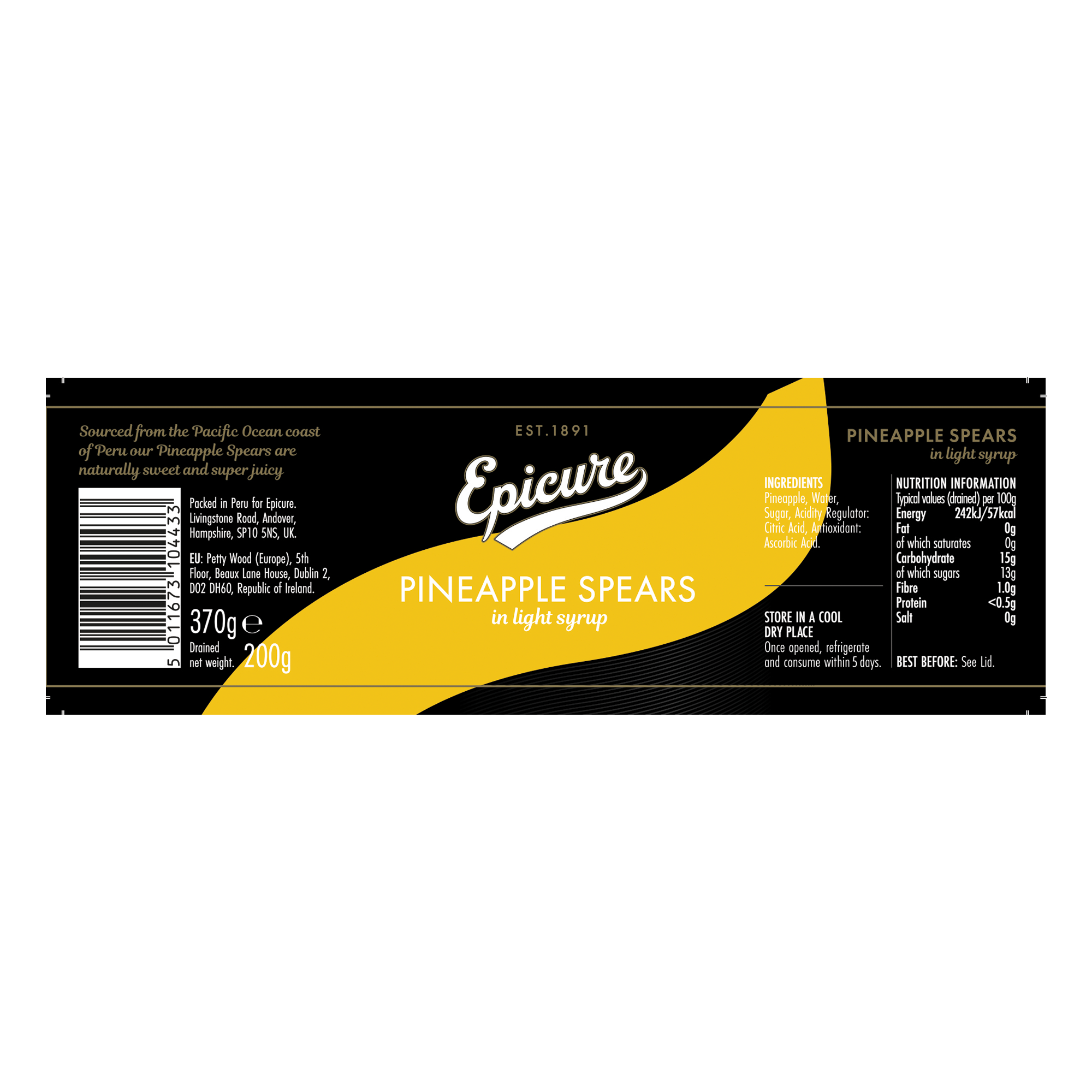 PINEAPPLE SPEARS LIGHT SYRUP 370G