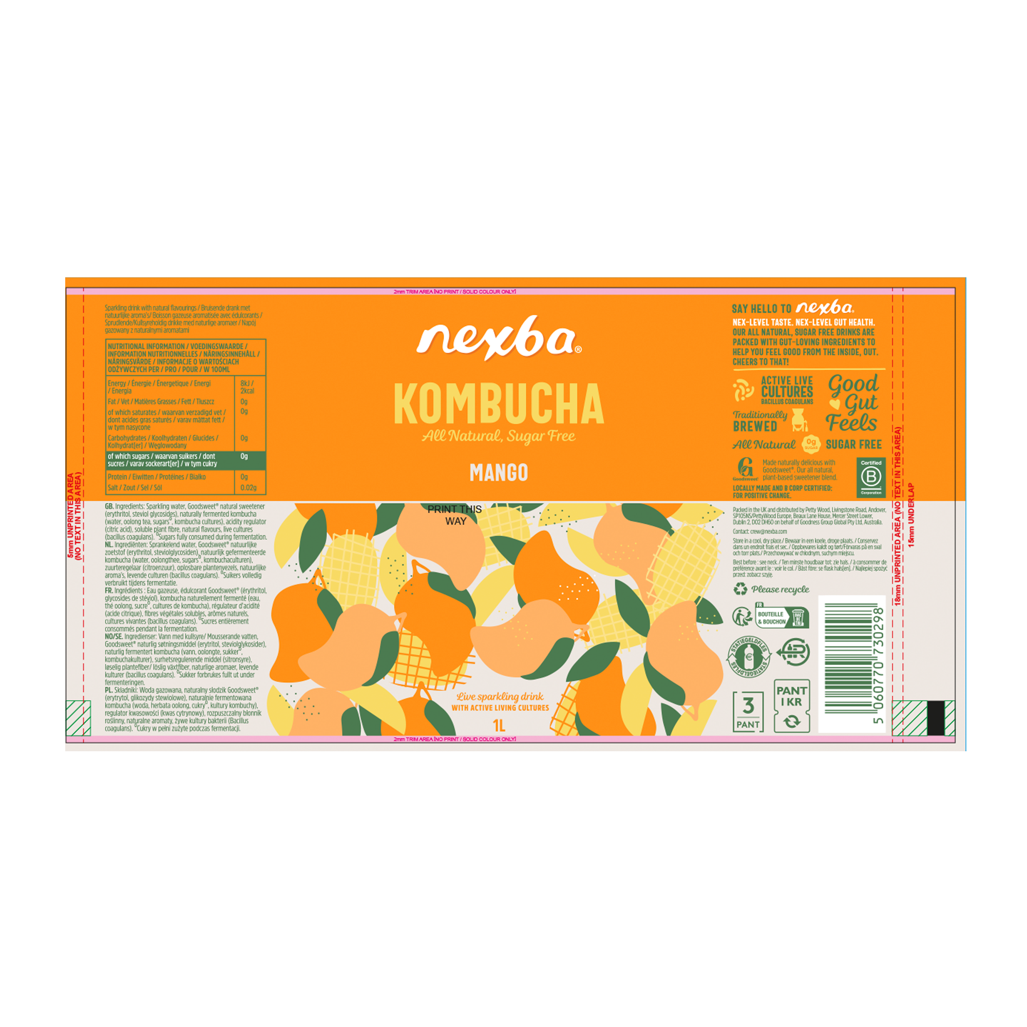 MANGO KOMBUCHA 6X1LTR PET