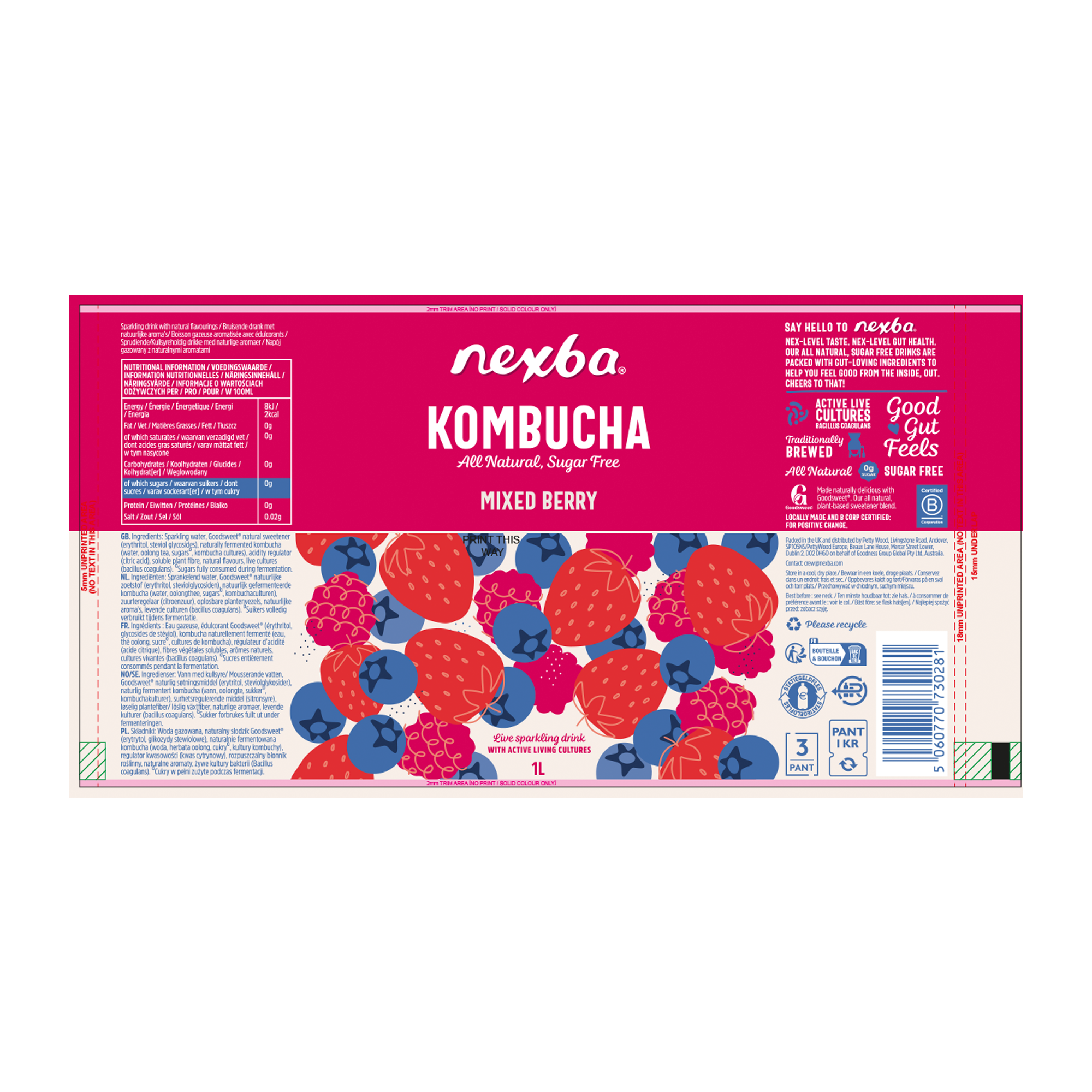 MIXED BERRY KOMBUCHA 6X1LTR PET