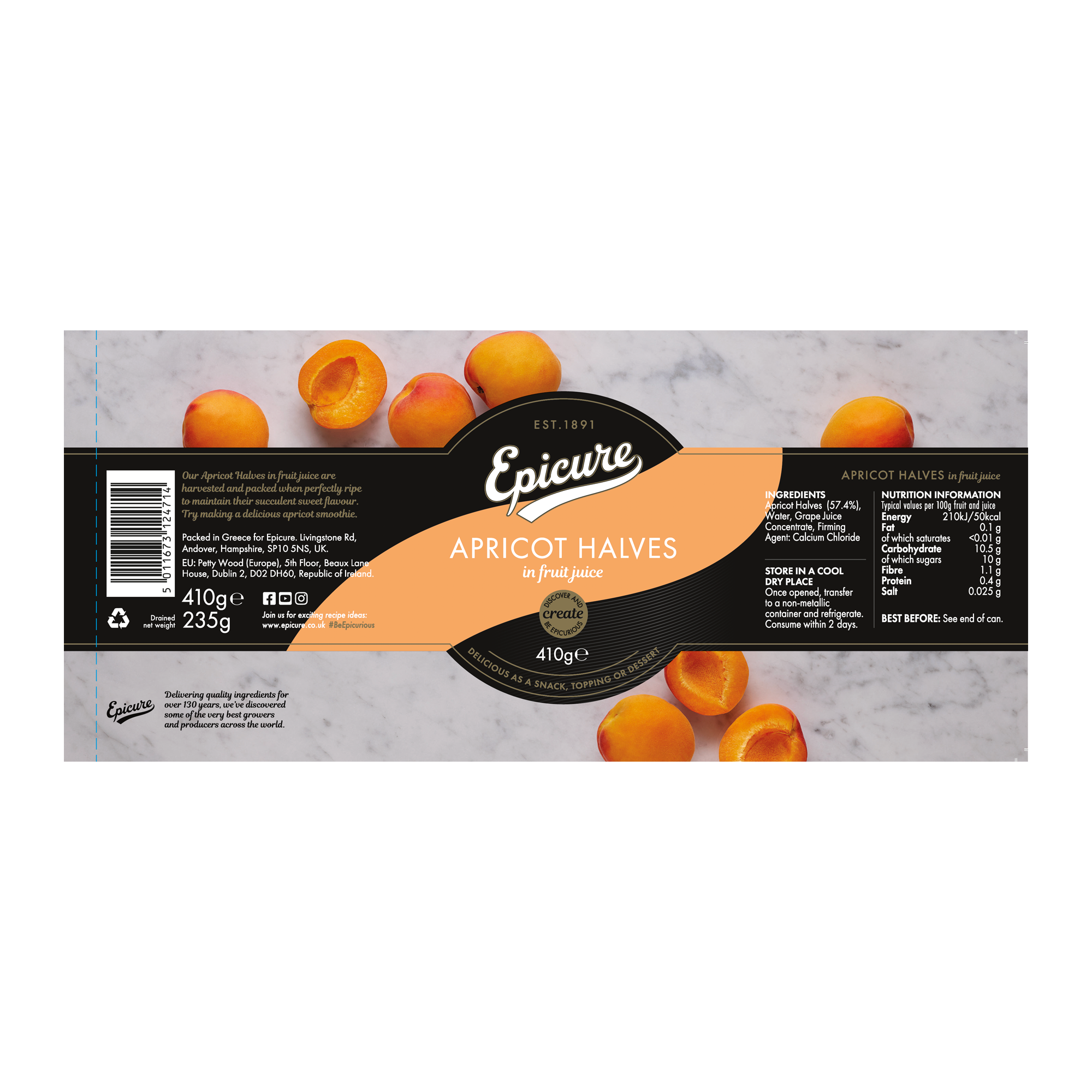 APRICOT HALVES/FRUIT JUICE 12X410G