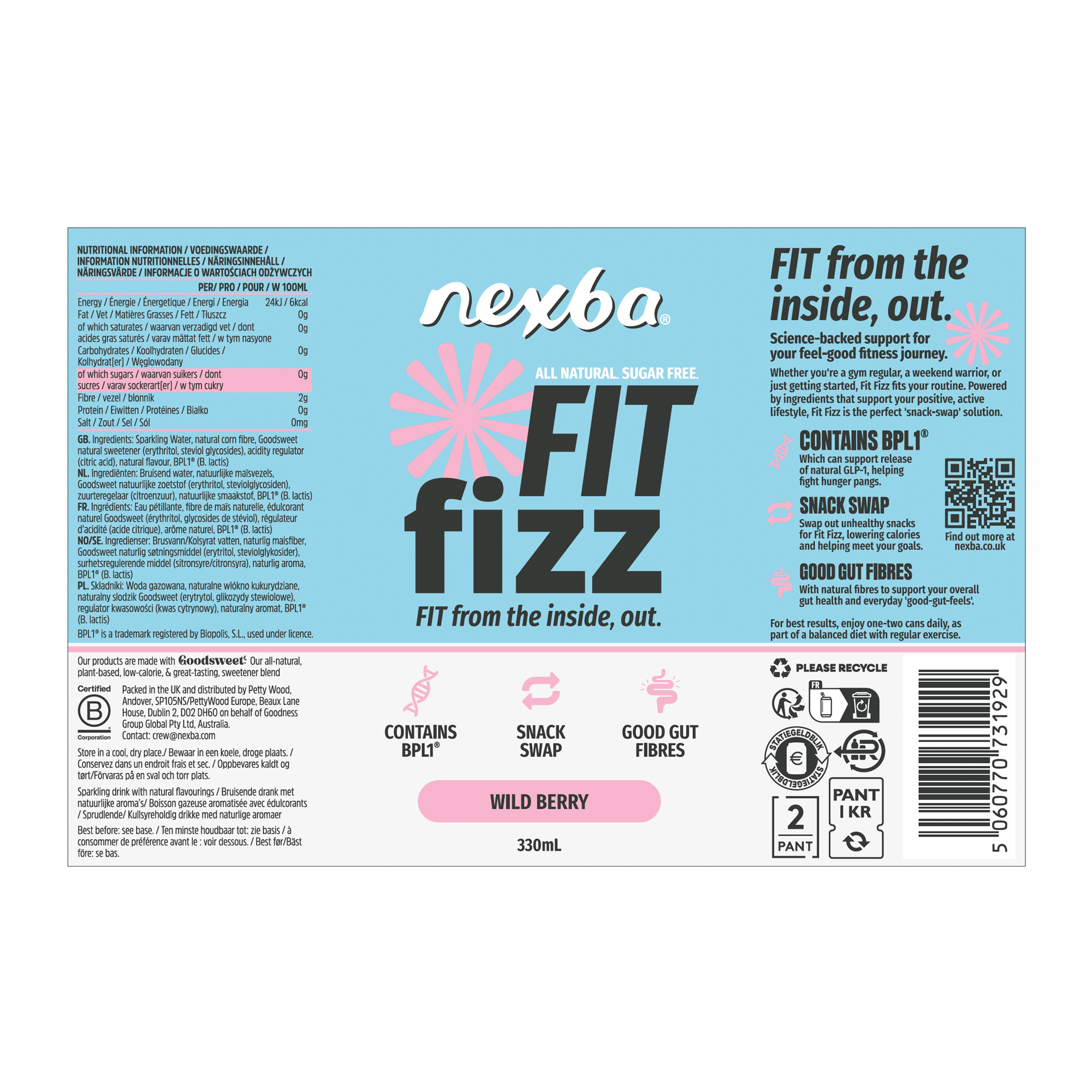 FIT FIZZ WILD BERRY 12X330ML SLEEK CAN