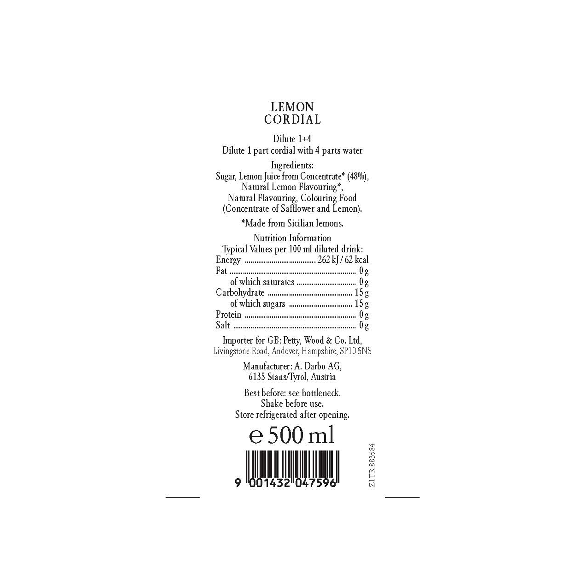 SICILIAN LEMON CORDIAL 6X500ML