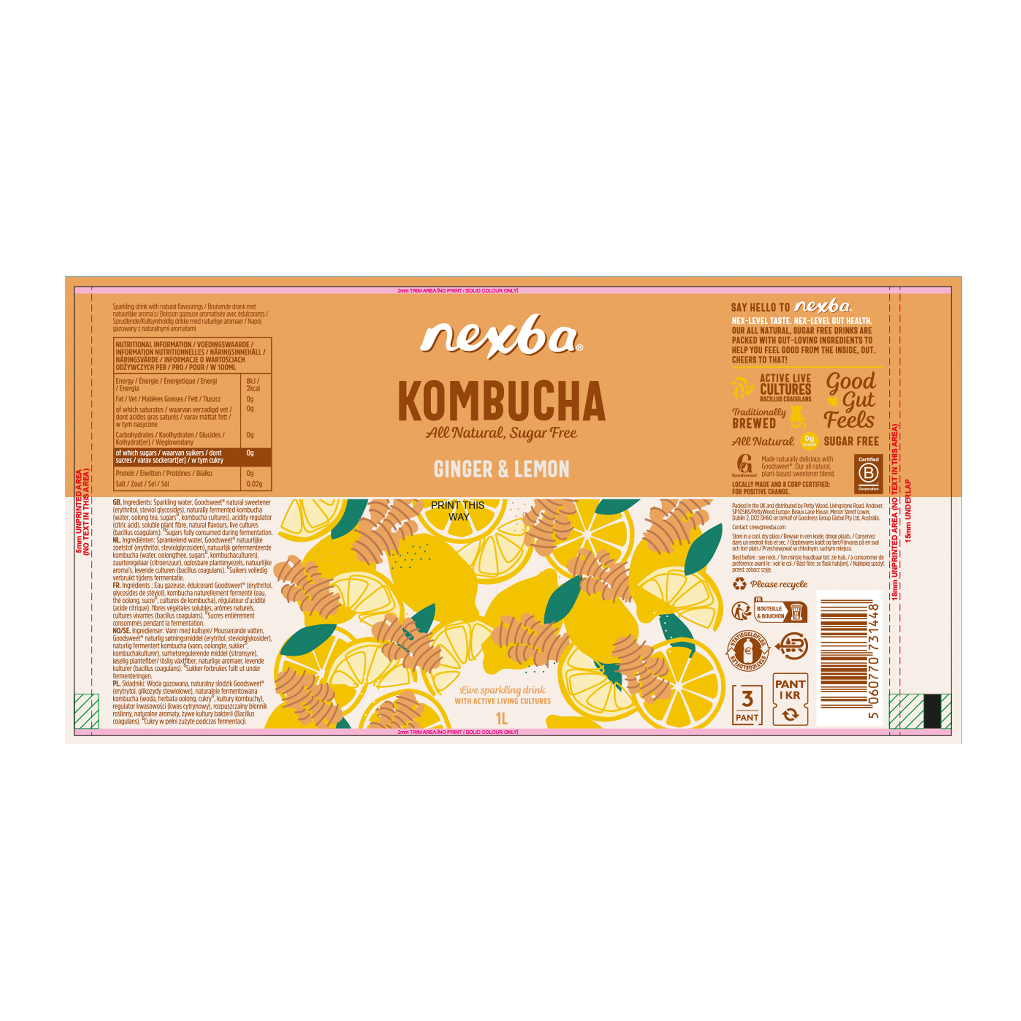 GINGER & LEMON KOMBUCHA 6X1LTR GINGER & LEMON KOMBUCHA 6X1LTR