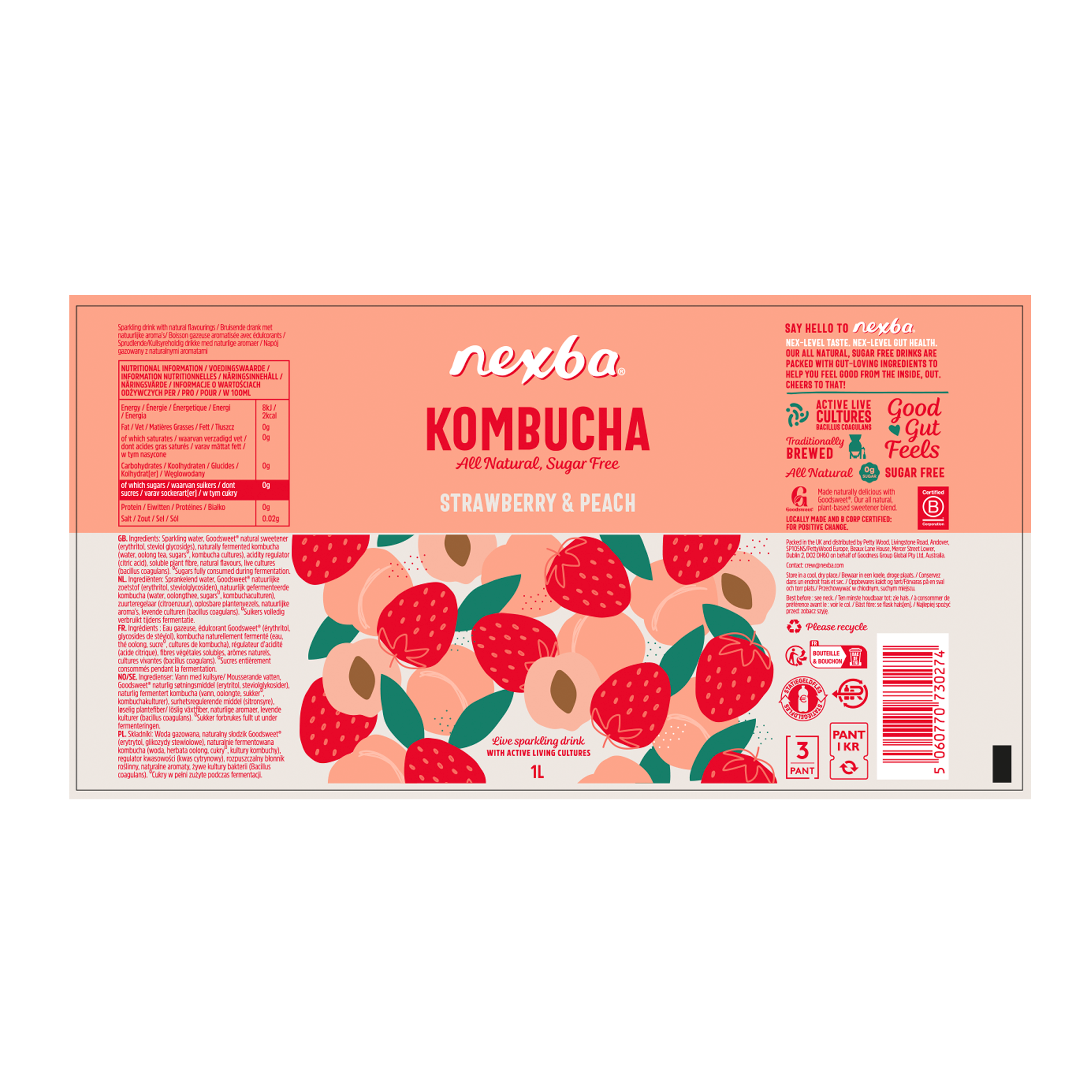 S'BERRY PEACH KOMBUCHA 6X1LTR
