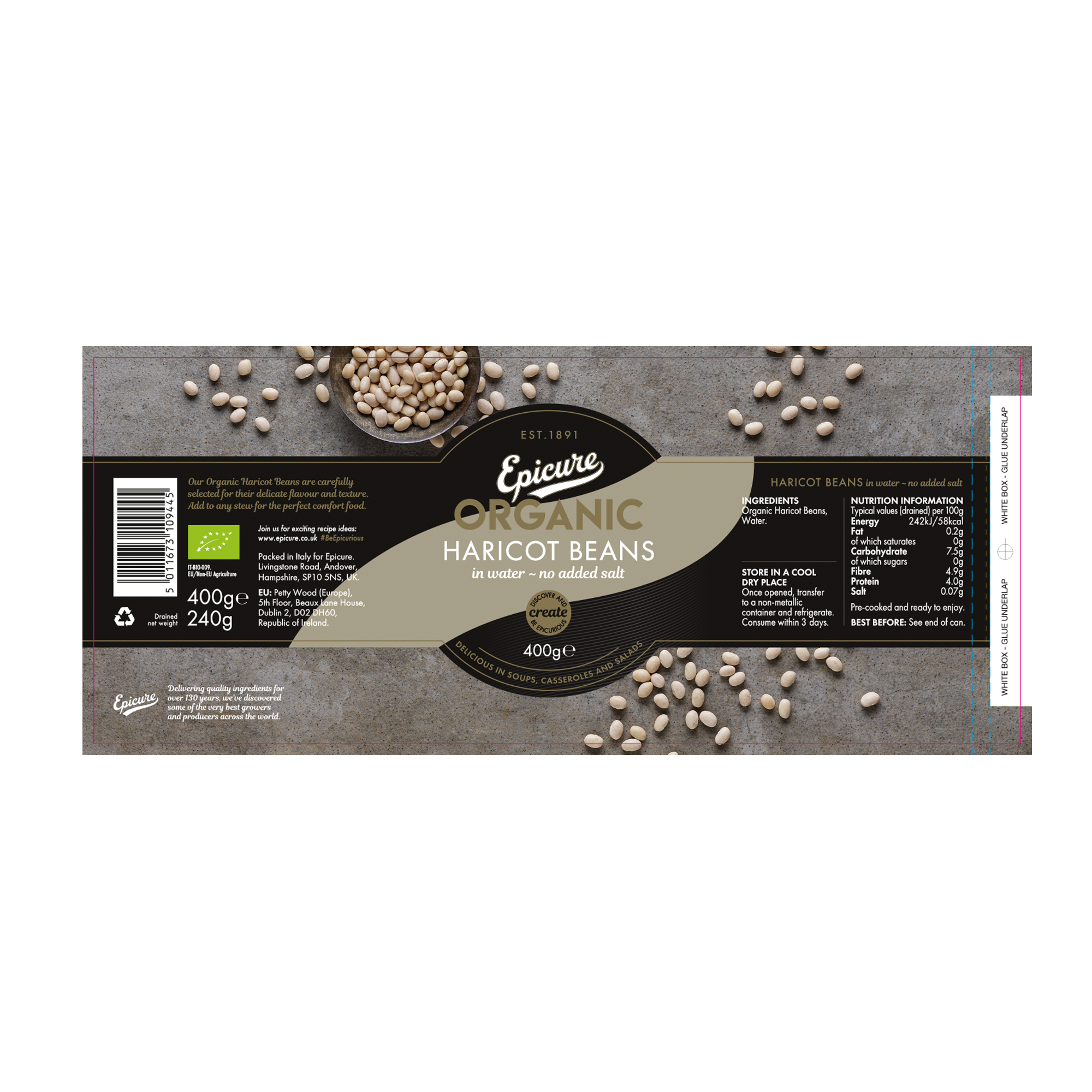 ORG HARICOT BEANS/WATER 6X400G ORG HARICOT BEANS/WATER 6X400G