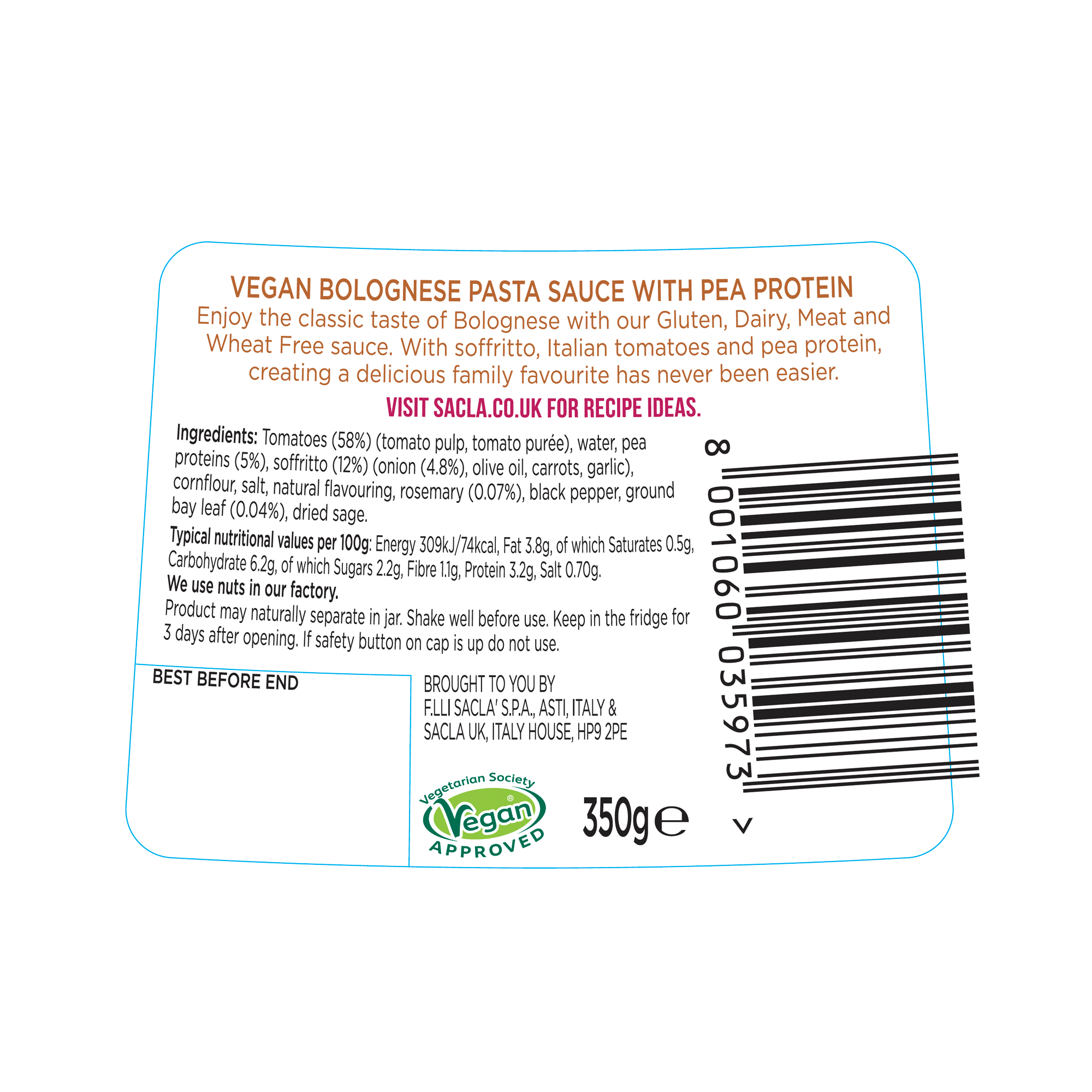 BOLOGNESE SAUCE-VEGAN 6X350G